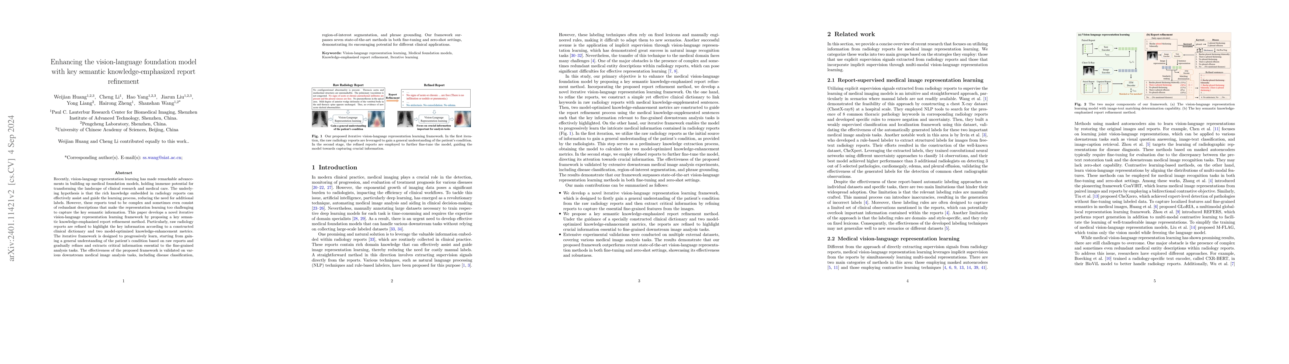 Thumbnail for Enhancing the vision-language foundation model with key semantic
  knowledge-emphasized report refinement