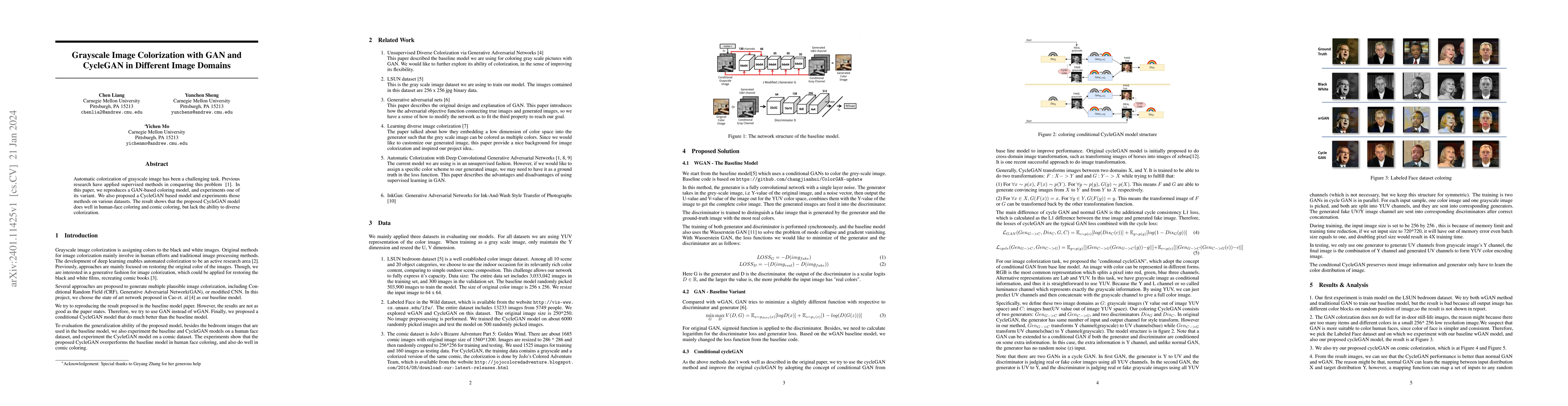 Thumbnail for Grayscale Image Colorization with GAN and CycleGAN in Different Image
  Domain