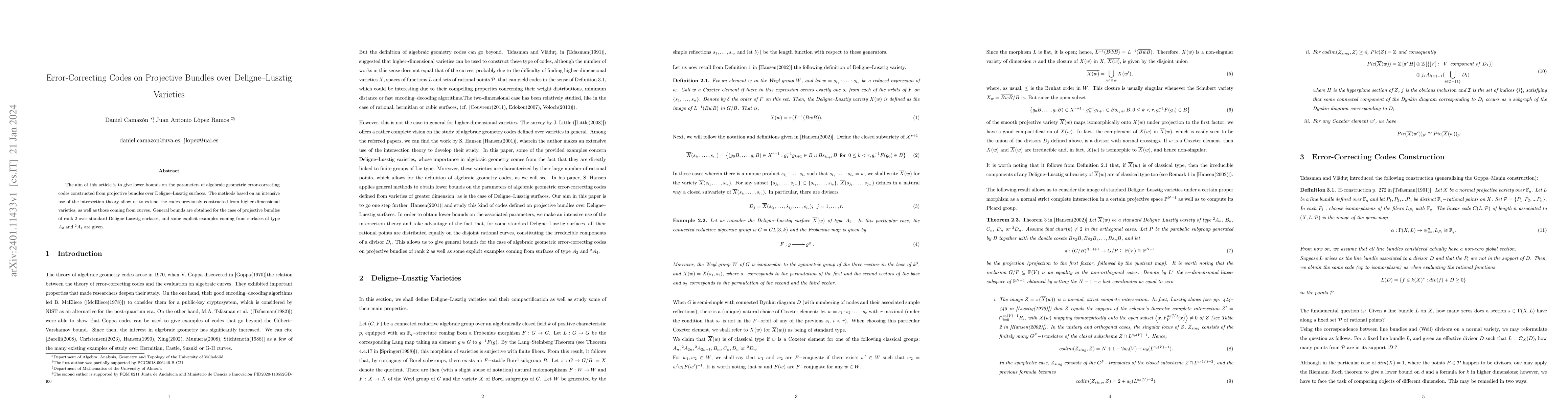 Thumbnail for Error-Correcting Codes on Projective Bundles over Deligne-Lusztig
  varieties