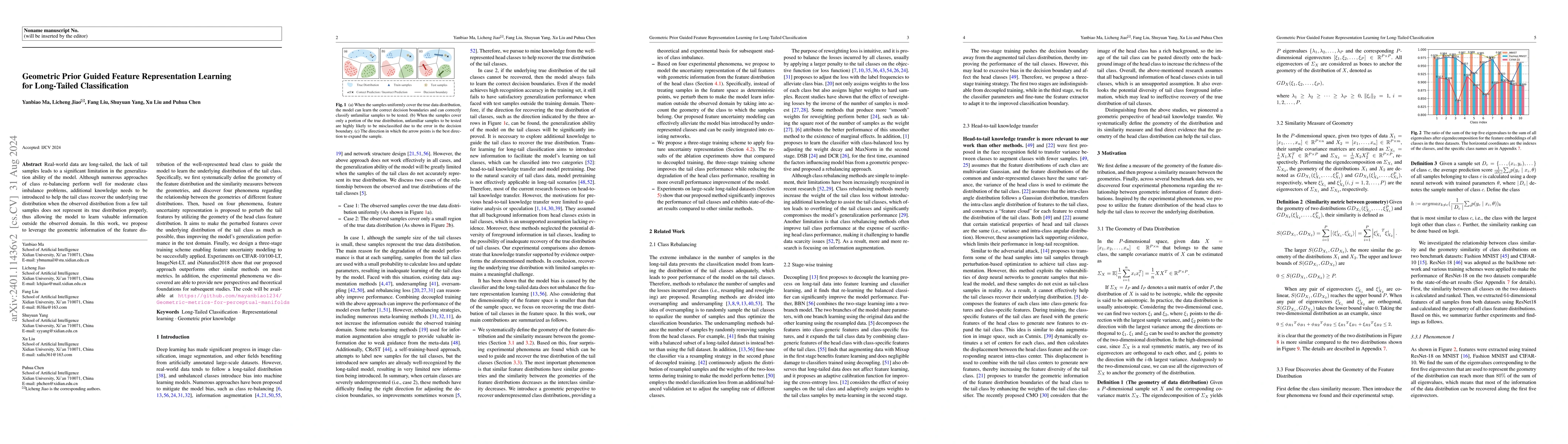 Thumbnail for Geometric Prior Guided Feature Representation Learning for Long-Tailed
  Classification
