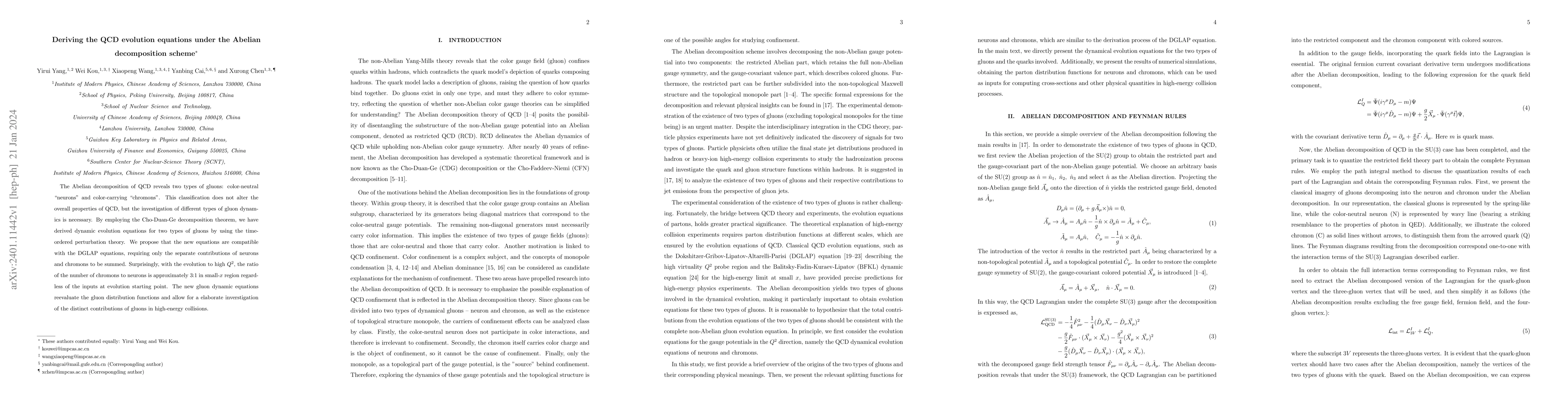 Thumbnail for Deriving the QCD evolution equations under the Abelian decomposition
  scheme