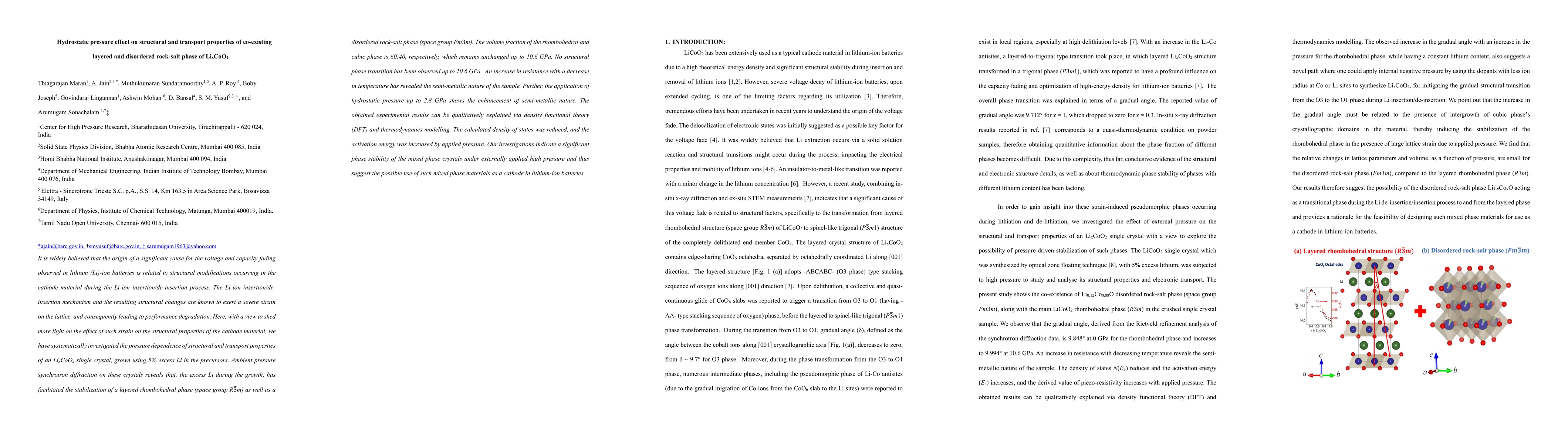 Thumbnail for Hydrostatic pressure effect on structural and transport properties of
  co-existing layered and disordered rock-salt phase of LixCoO2