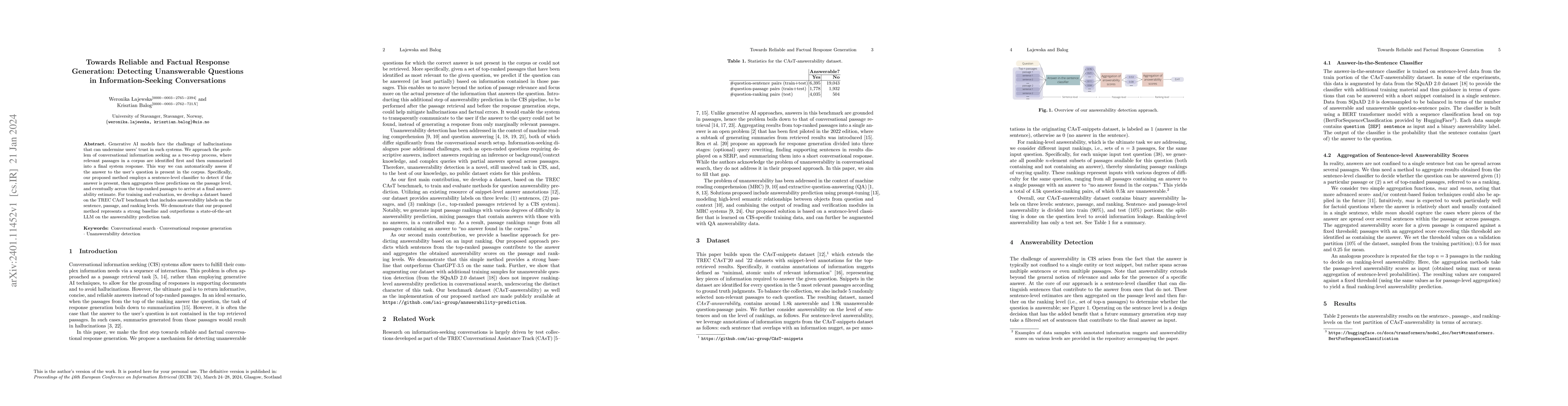 Thumbnail for Towards Reliable and Factual Response Generation: Detecting Unanswerable
  Questions in Information-Seeking Conversations