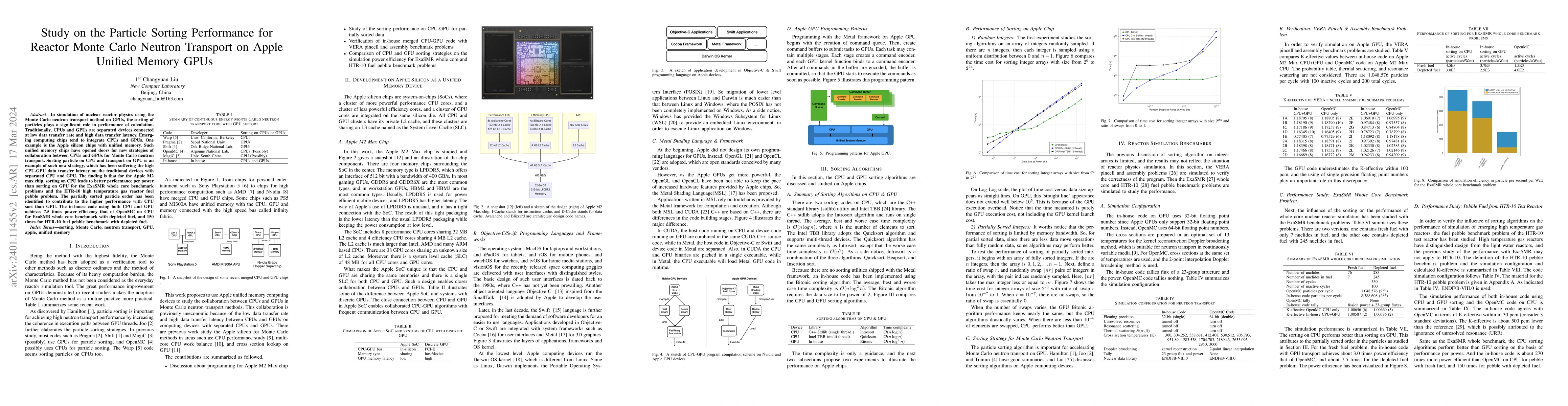 Thumbnail for Study on the Particle Sorting Performance for Reactor Monte Carlo
  Neutron Transport on Apple Unified Memory GPUs