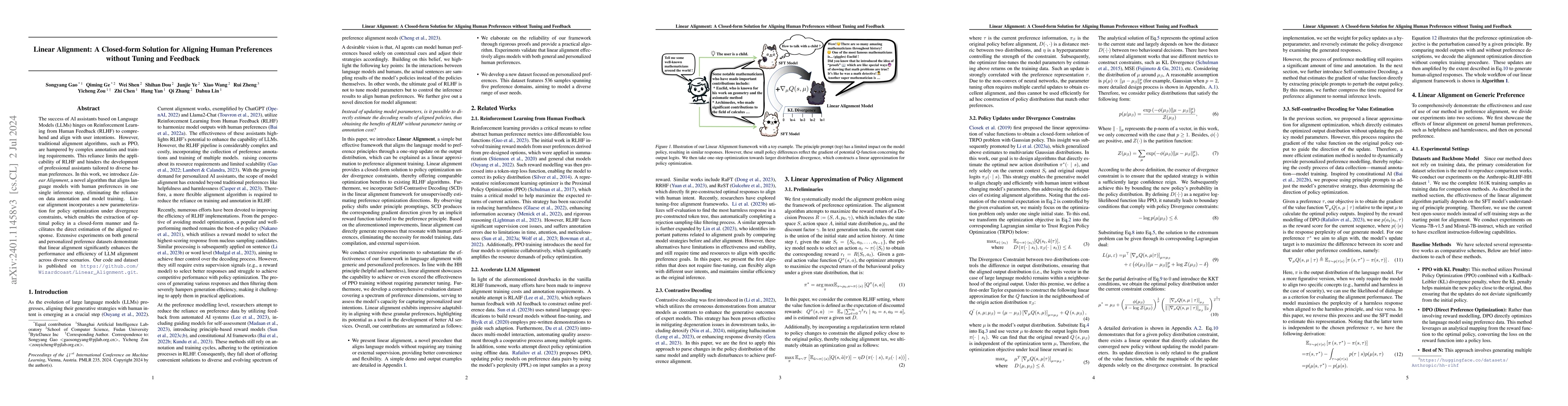 Thumbnail for Linear Alignment: A Closed-form Solution for Aligning Human Preferences
  without Tuning and Feedback
