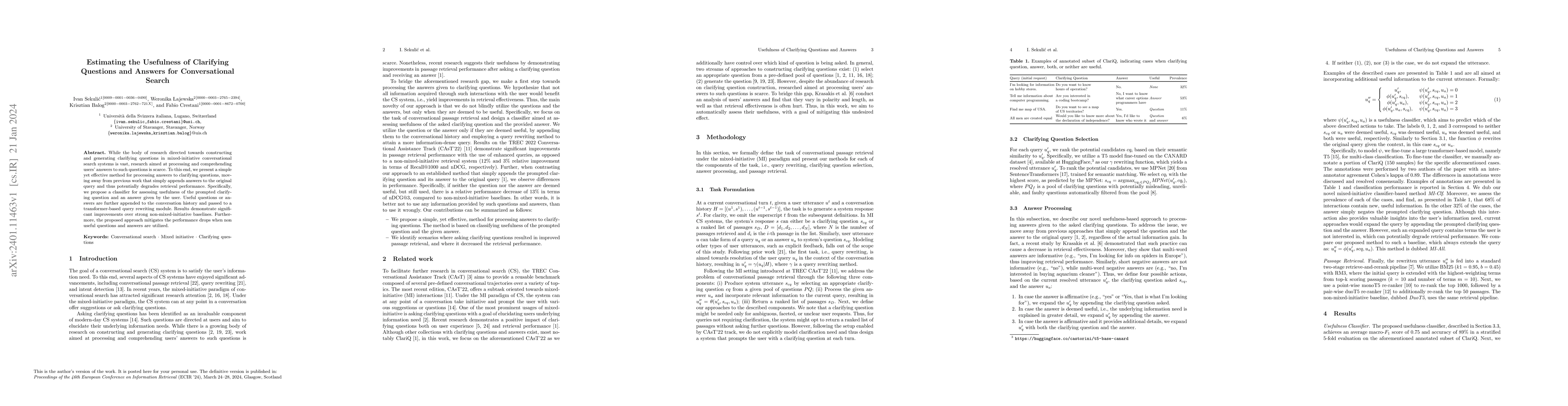 Thumbnail for Estimating the Usefulness of Clarifying Questions and Answers for
  Conversational Search
