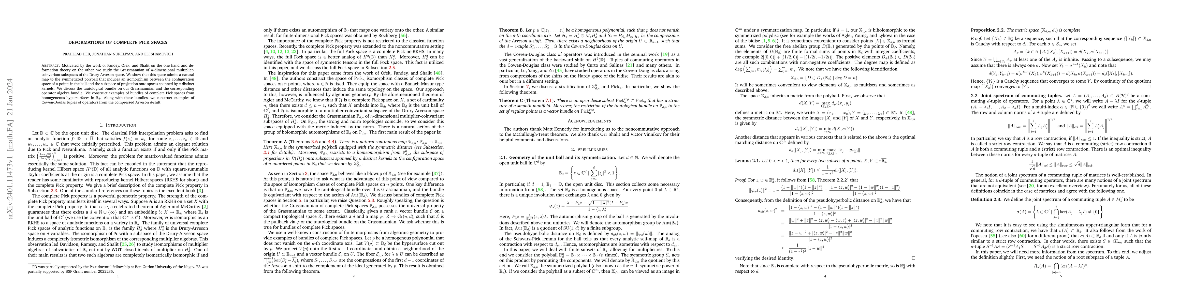 Thumbnail for Deformations of complete Pick spaces
