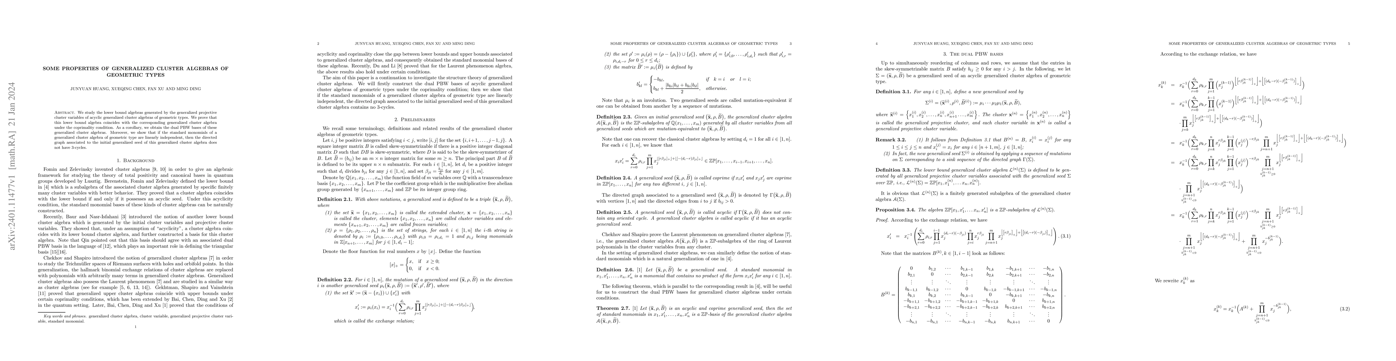Thumbnail for Some properties of generalized cluster algebras of geometric types
