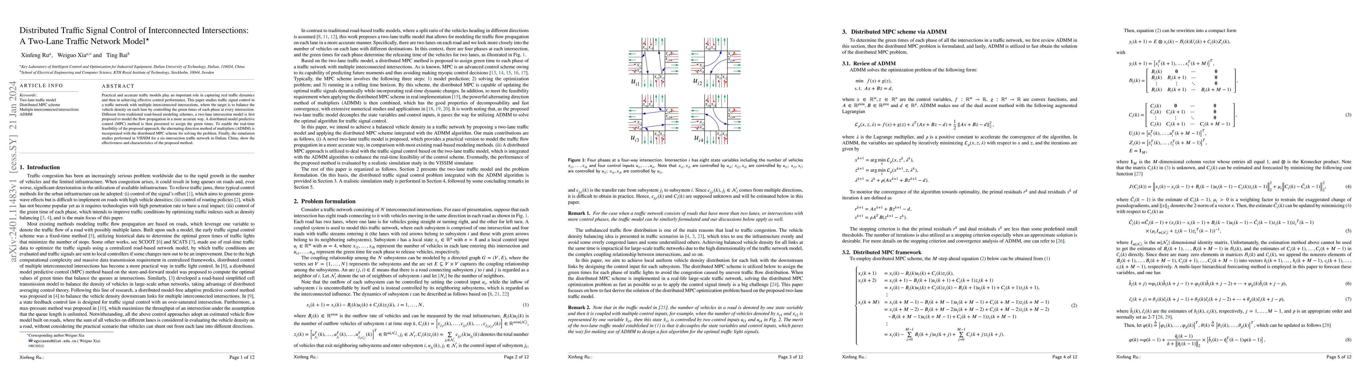 Thumbnail for Distributed Traffic Signal Control of Interconnected Intersections: A
  Two-Lane Traffic Network Model