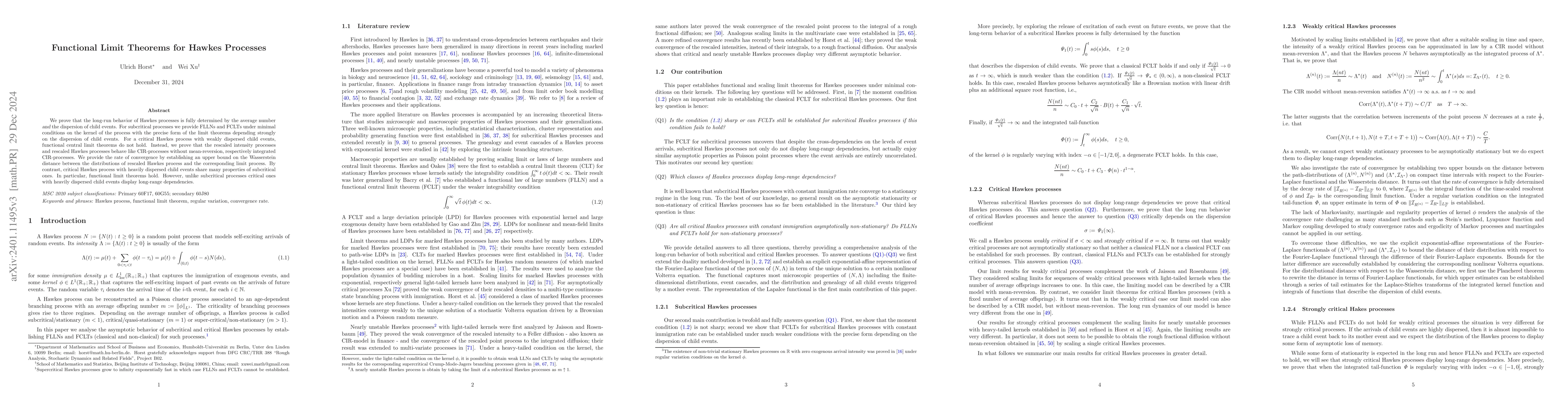 Thumbnail for Functional Limit Theorems for Hawkes Processes
