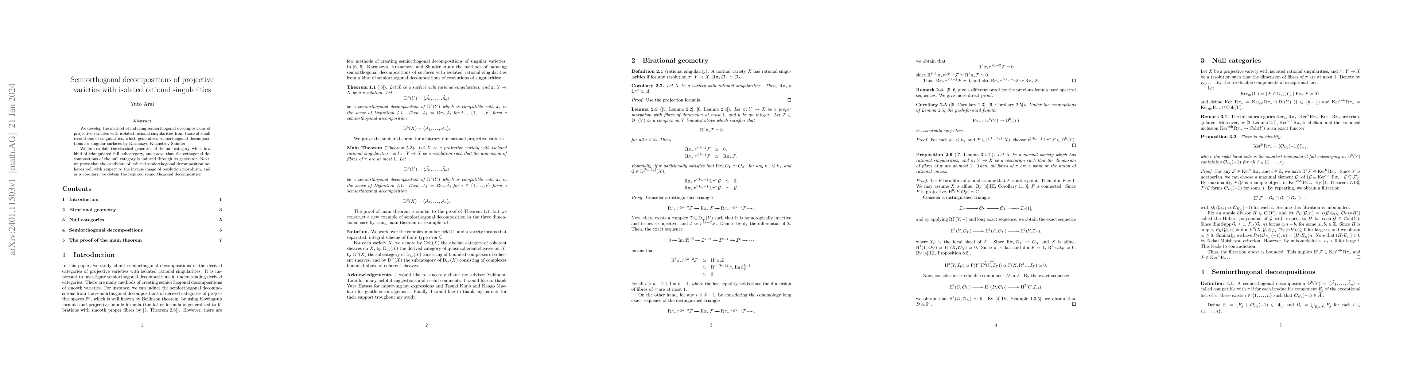Thumbnail for Semiorthogonal decompositions of projective varieties with isolated
  rational singularities
