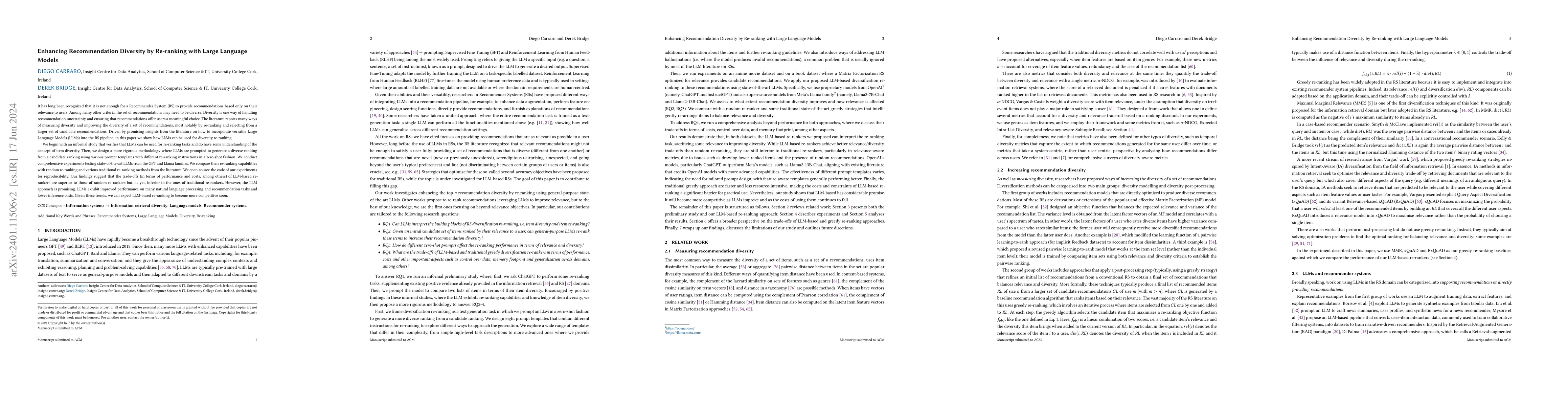 Thumbnail for Enhancing Recommendation Diversity by Re-ranking with Large Language
  Models