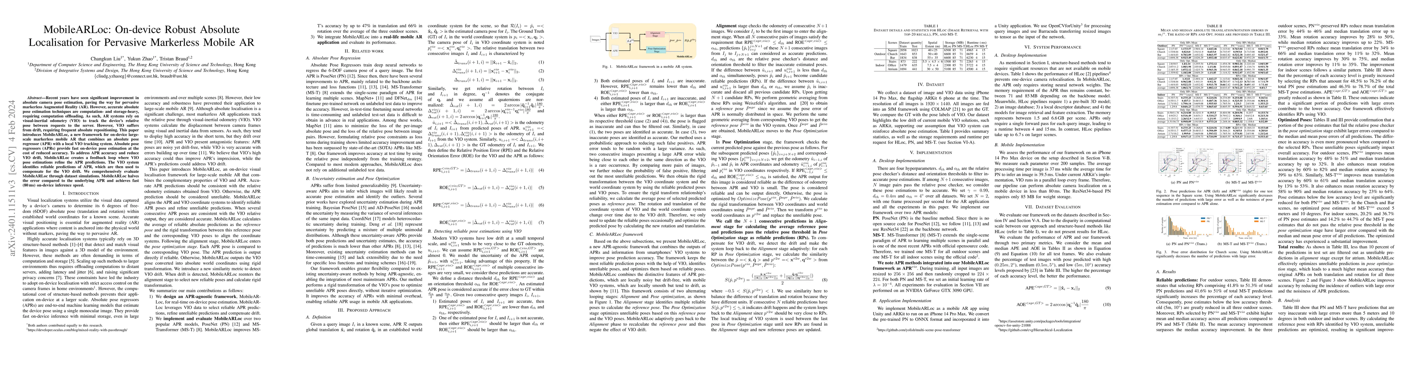 Thumbnail for MobileARLoc: On-device Robust Absolute Localisation for Pervasive
  Markerless Mobile AR