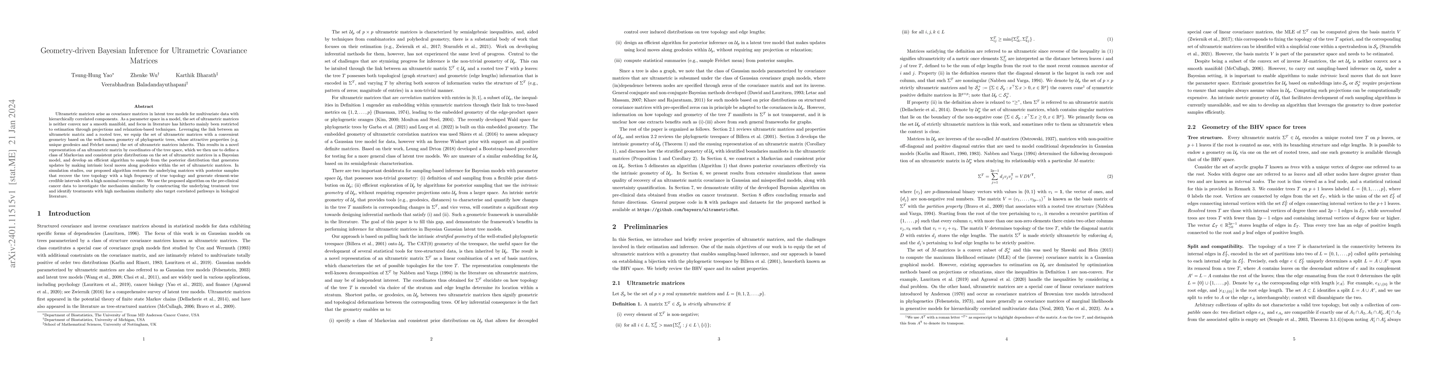 Thumbnail for Geometry-driven Bayesian Inference for Ultrametric Covariance Matrices