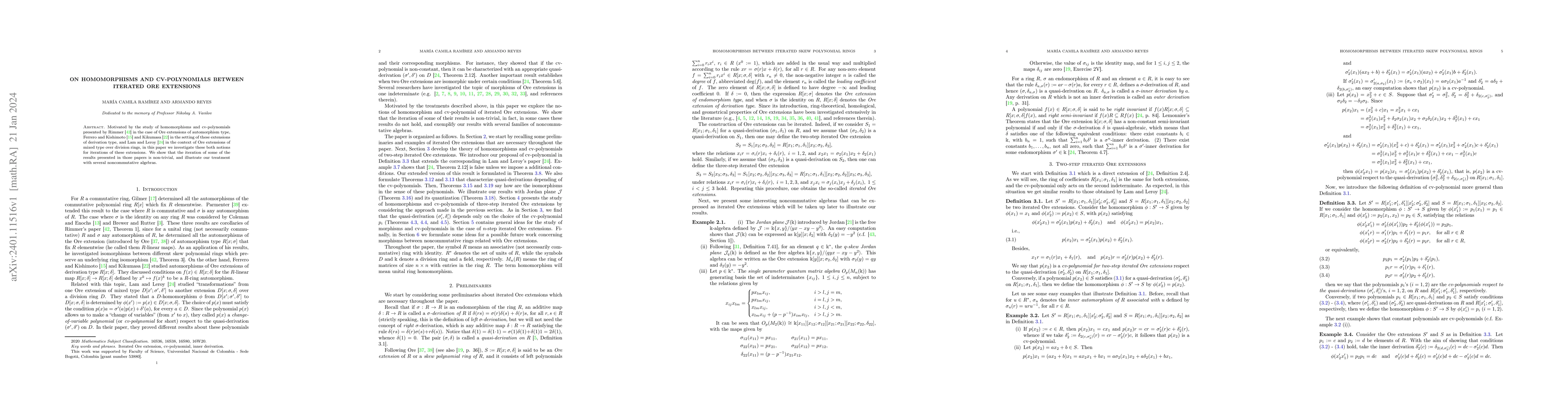 Thumbnail for On homomorphisms and cv-polynomials between iterated Ore extensions