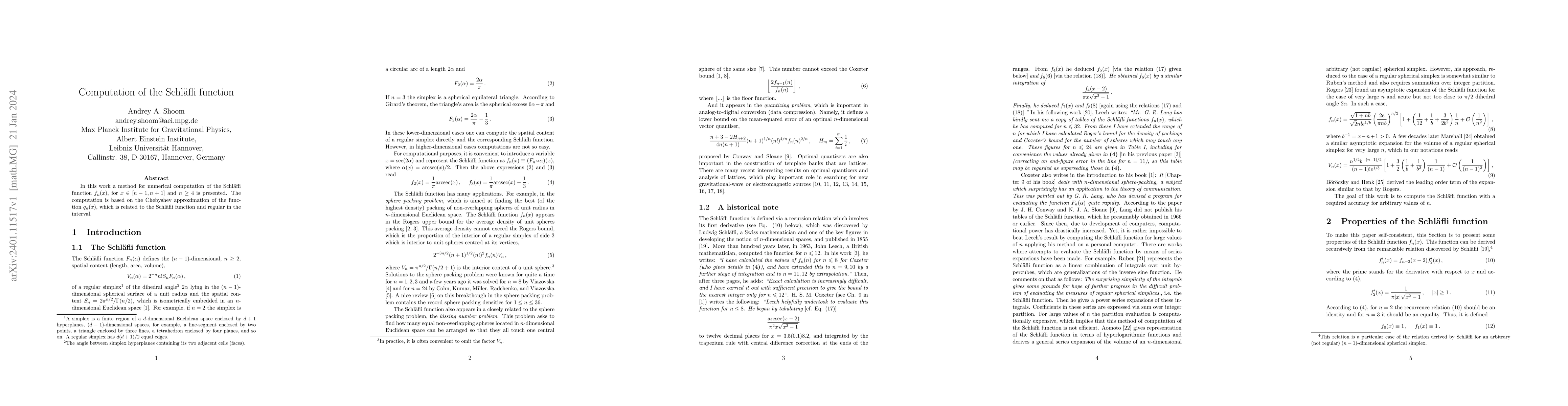 Thumbnail for Computation of the Schl\"{a}fli function
