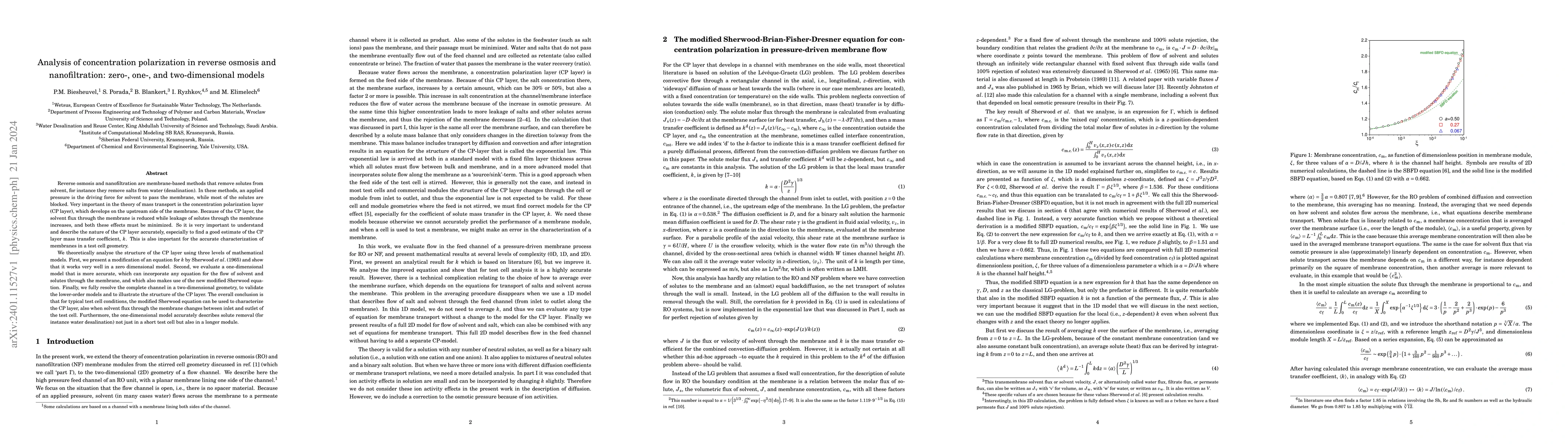 Thumbnail for Analysis of concentration polarization in reverse osmosis and
  nanofiltration: zero-, one-, and two-dimensional models