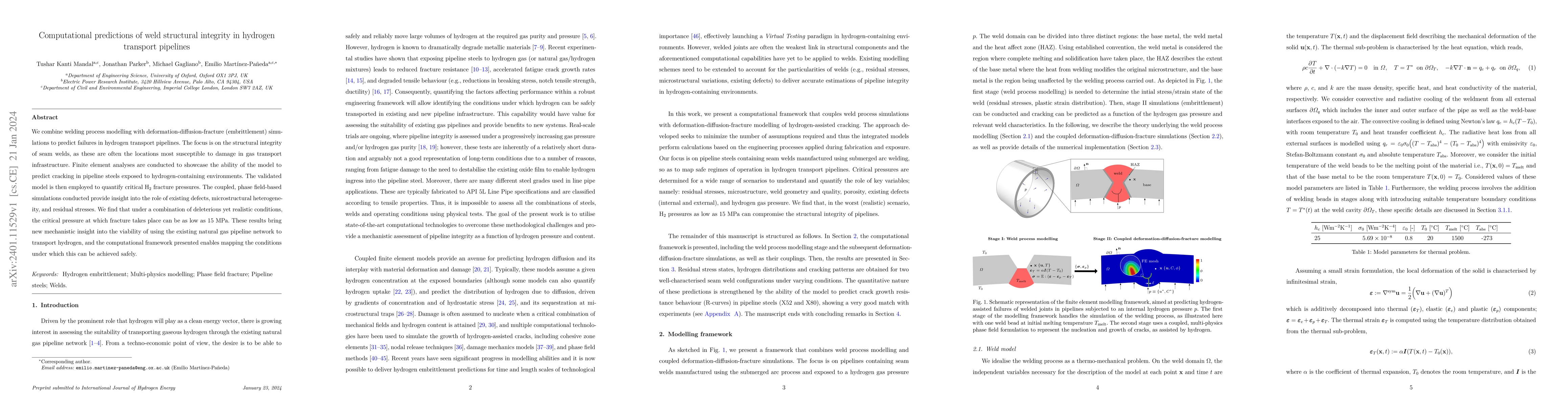 Thumbnail for Computational predictions of weld structural integrity in hydrogen
  transport pipelines