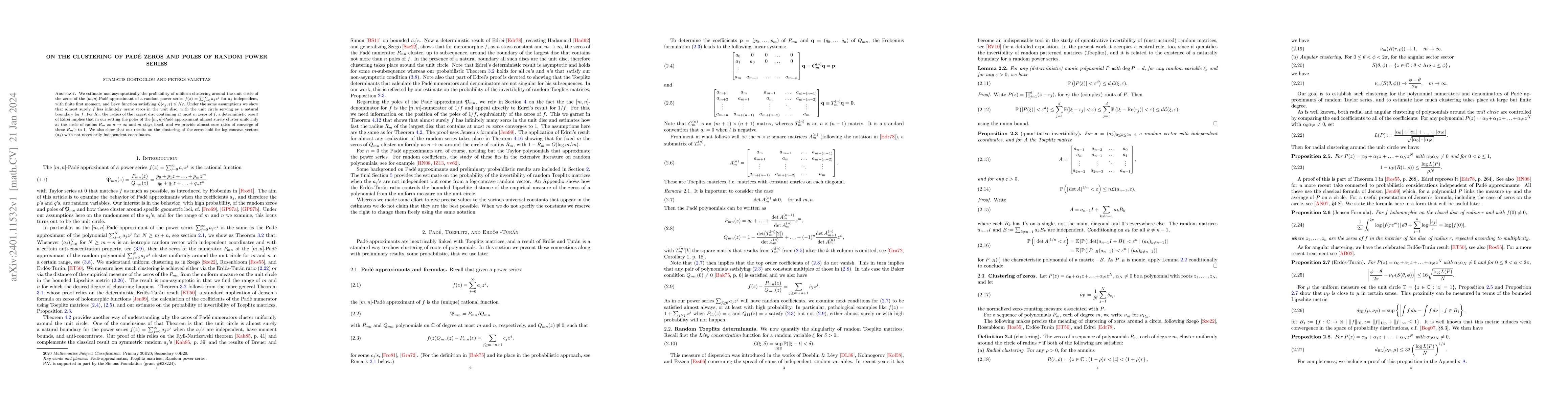 Thumbnail for On the clustering of Pad\'e zeros and poles of random power series