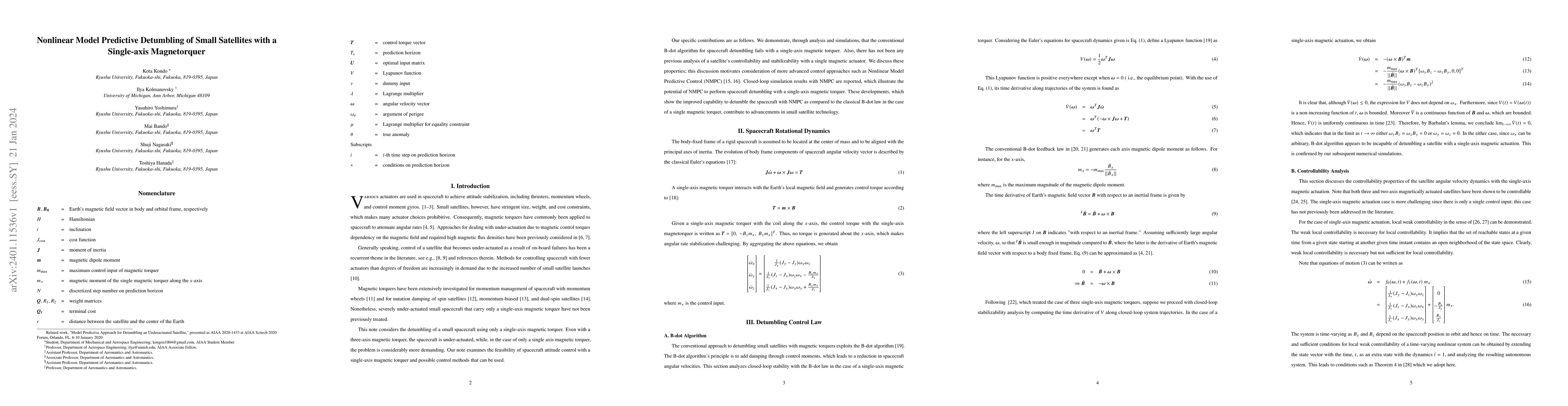 Thumbnail for Nonlinear Model Predictive Detumbling of Small Satellites with a
  Single-axis Magnetorquer