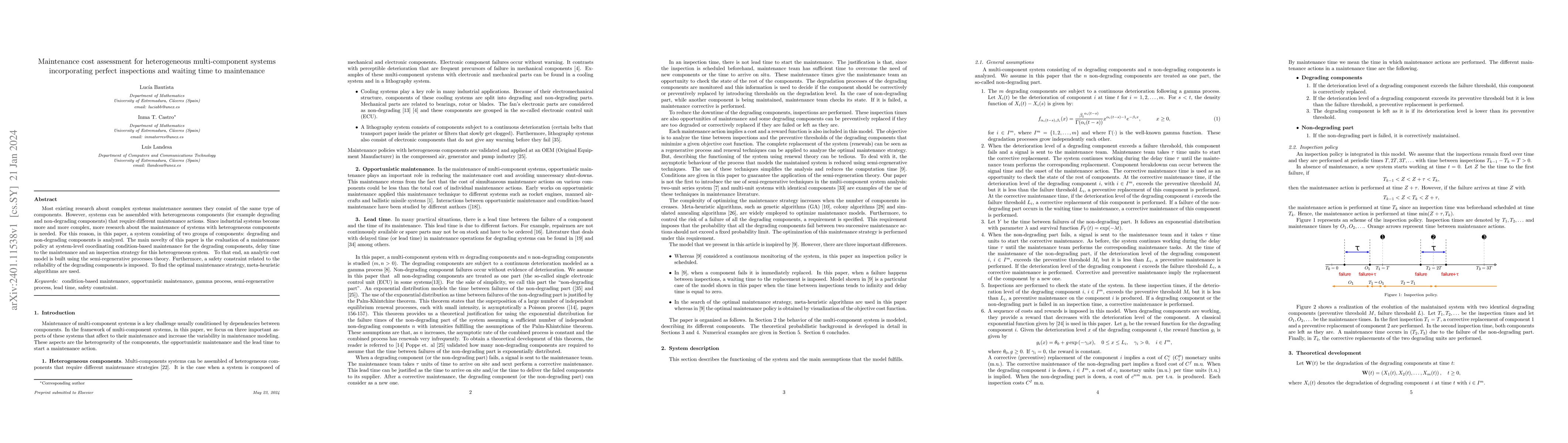 Thumbnail for Maintenance cost assessment for heterogeneous multi-component systems
  incorporating perfect inspections and waiting time to maintenance