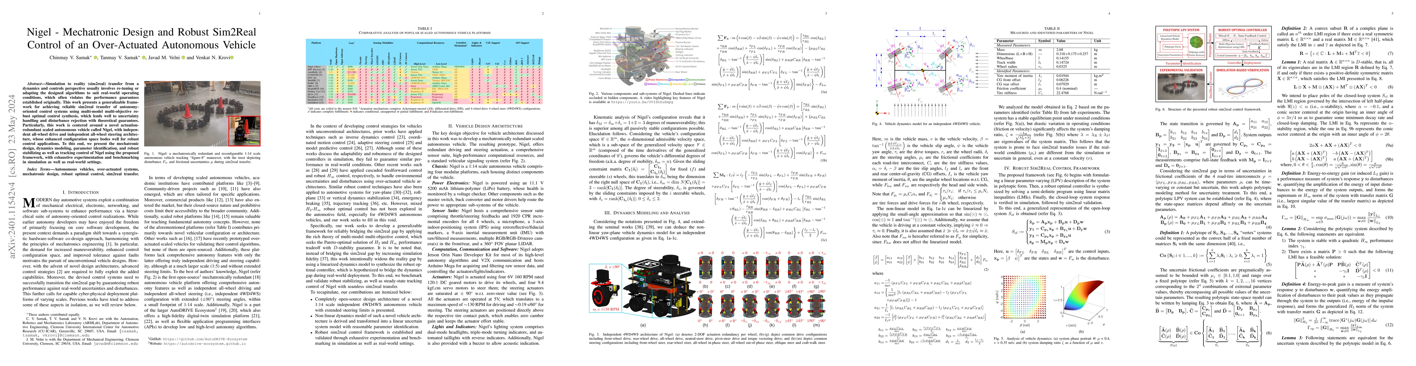 Thumbnail for Nigel -- Mechatronic Design and Robust Sim2Real Control of an
  Over-Actuated Autonomous Vehicle