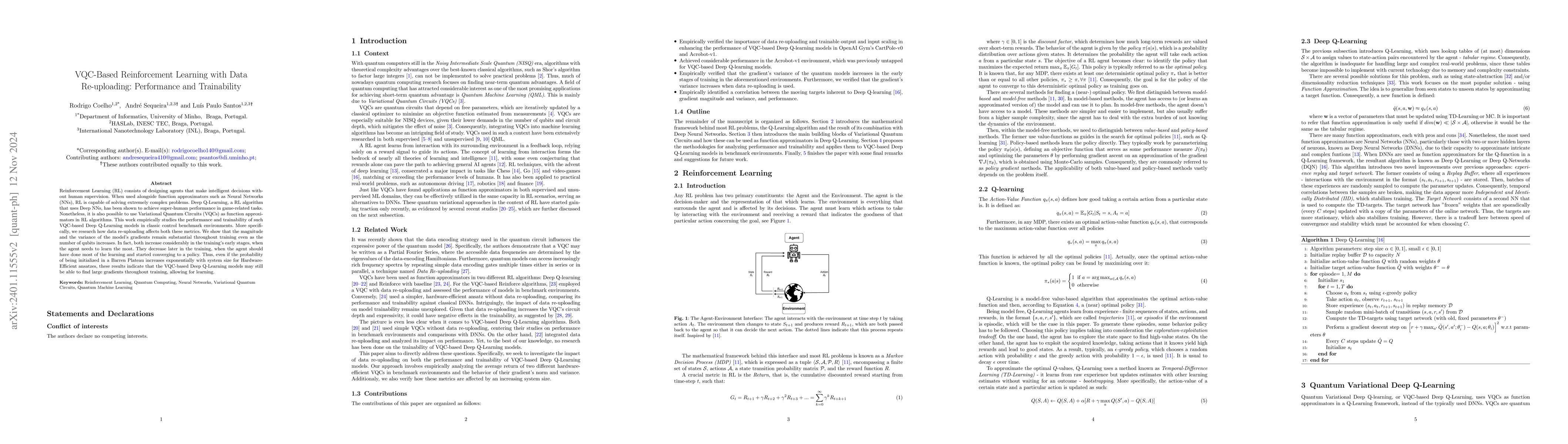 Thumbnail for VQC-Based Reinforcement Learning with Data Re-uploading: Performance and
  Trainability