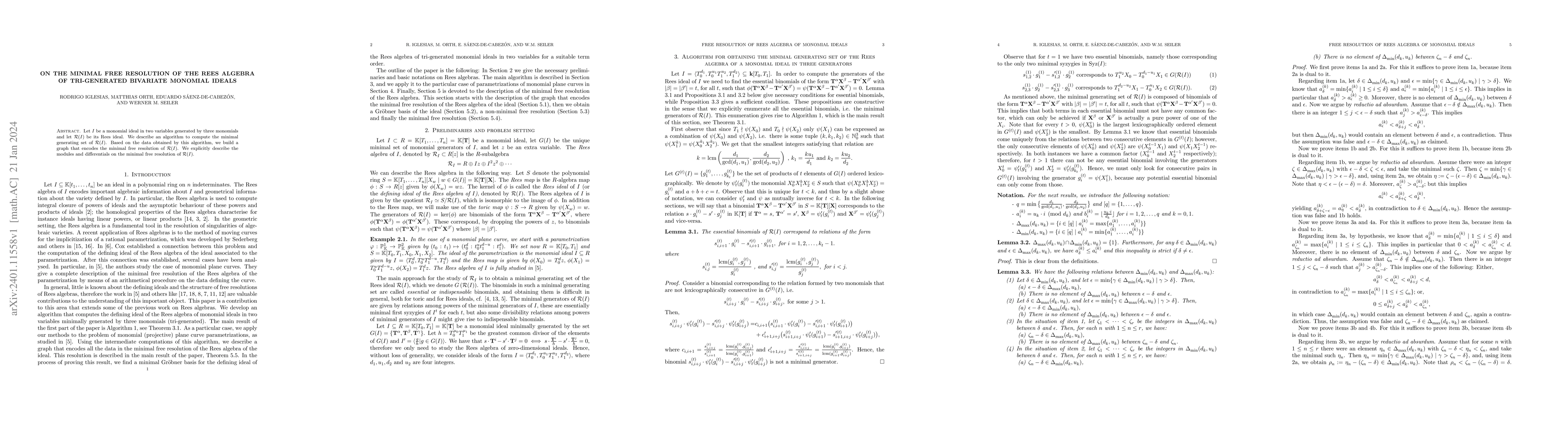 Thumbnail for On the minimal free resolution of the Rees algebra of tri-generated
  bivariate monomial ideals