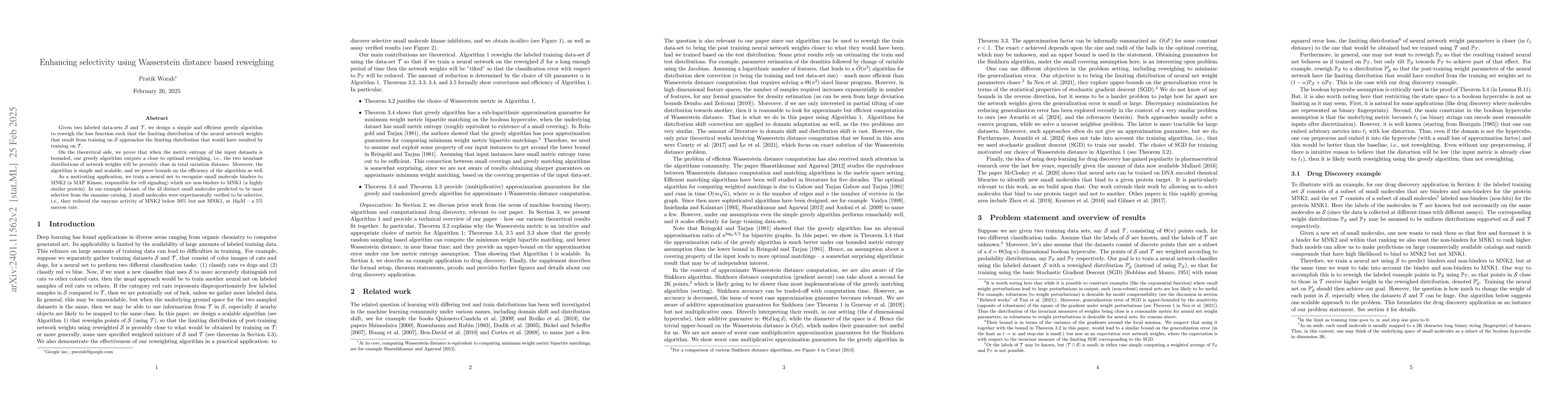 Thumbnail for Enhancing selectivity using Wasserstein distance based reweighing