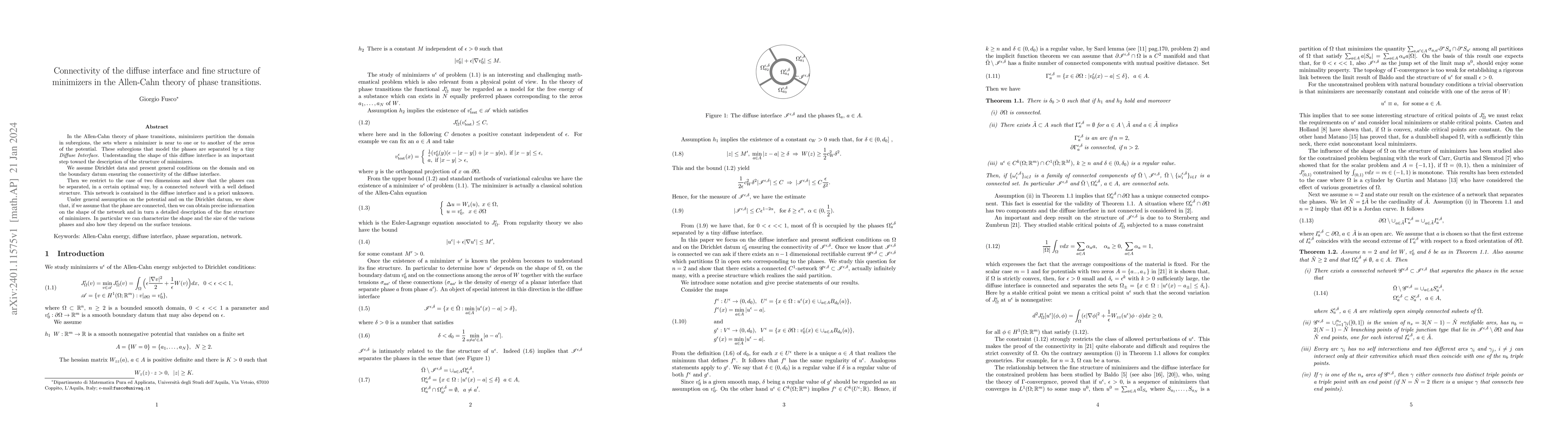 Thumbnail for Connectivity of the diffuse interface and fine structure of minimizers
  in the Allen-Cahn theory of phase transitions