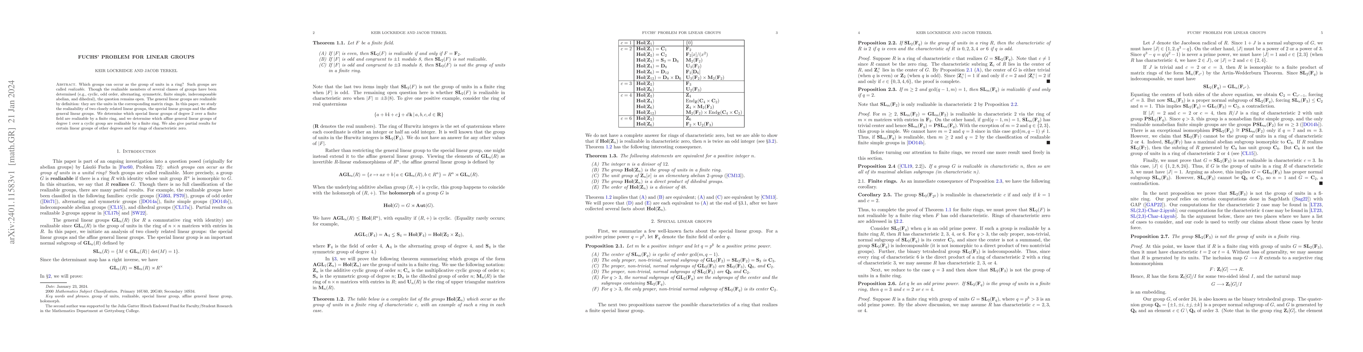 Thumbnail for Fuchs' problem for linear groups