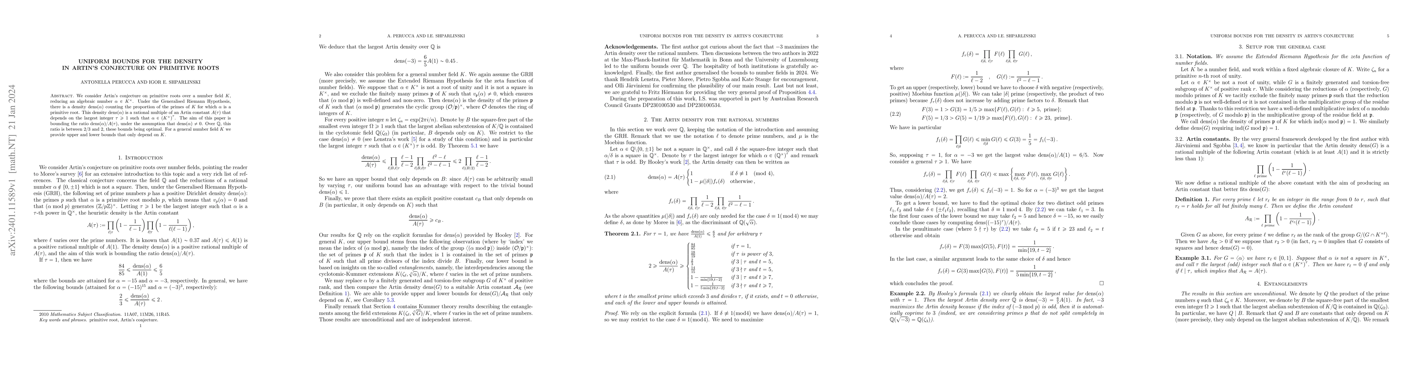 Thumbnail for Uniform bounds for the density in Artin's conjecture on primitive roots