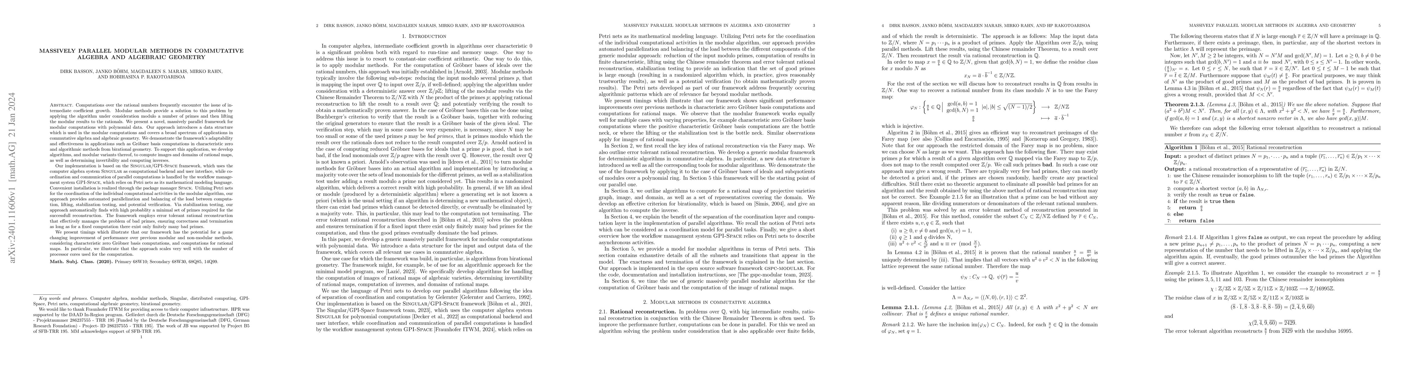 Thumbnail for Massively Parallel Modular Methods in Commutative Algebra and Algebraic
  Geometry