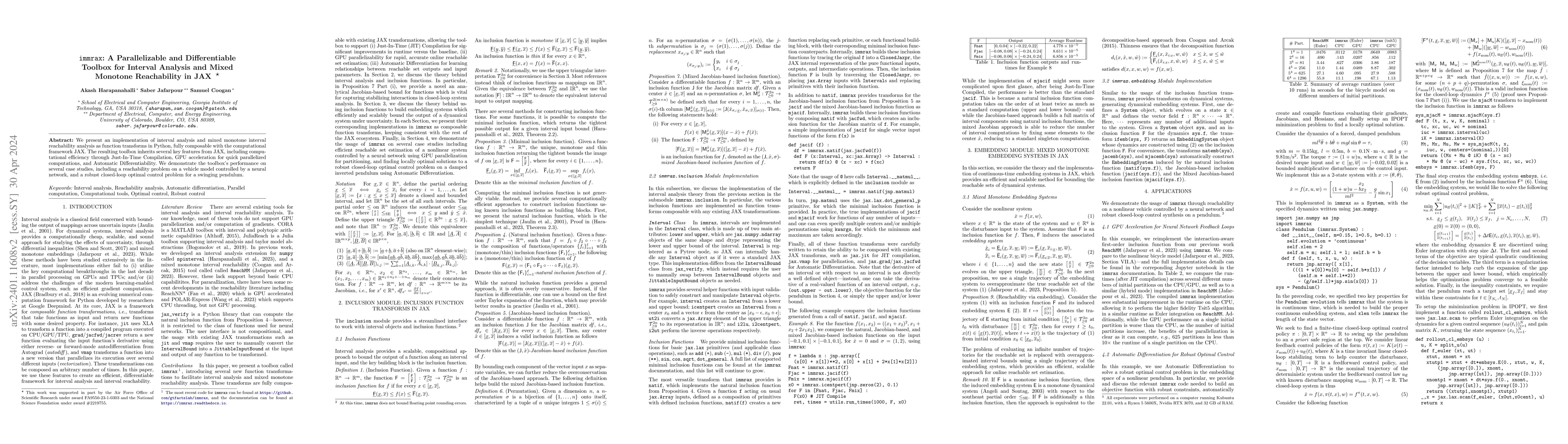 Thumbnail for $\texttt{immrax}$: A Parallelizable and Differentiable Toolbox for
  Interval Analysis and Mixed Monotone Reachability in JAX