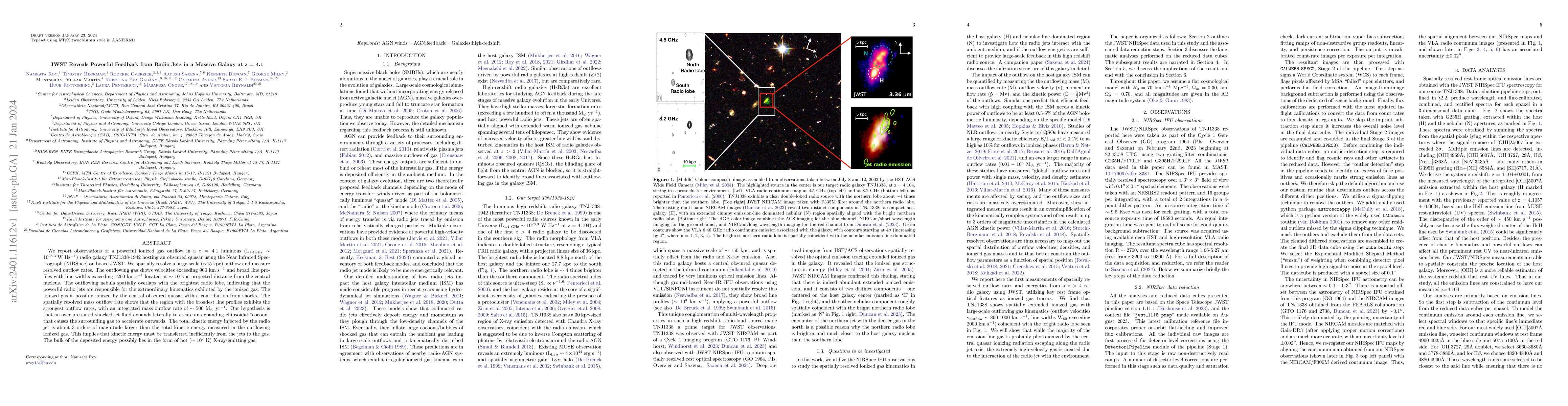 Thumbnail for JWST Reveals Powerful Feedback from Radio Jets in a Massive Galaxy at z
  = 4.1