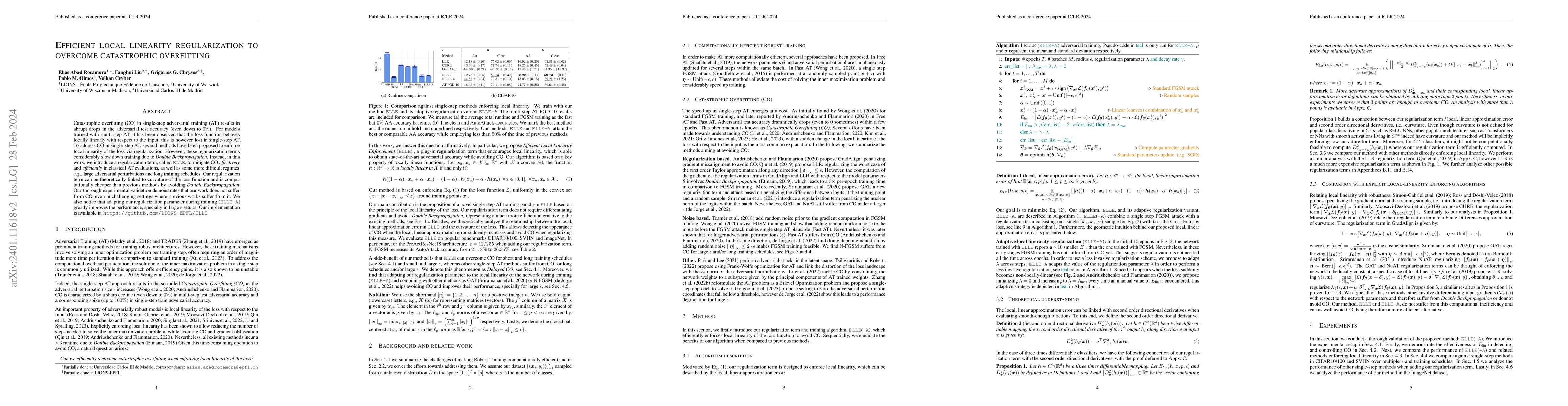 Thumbnail for Efficient local linearity regularization to overcome catastrophic
  overfitting