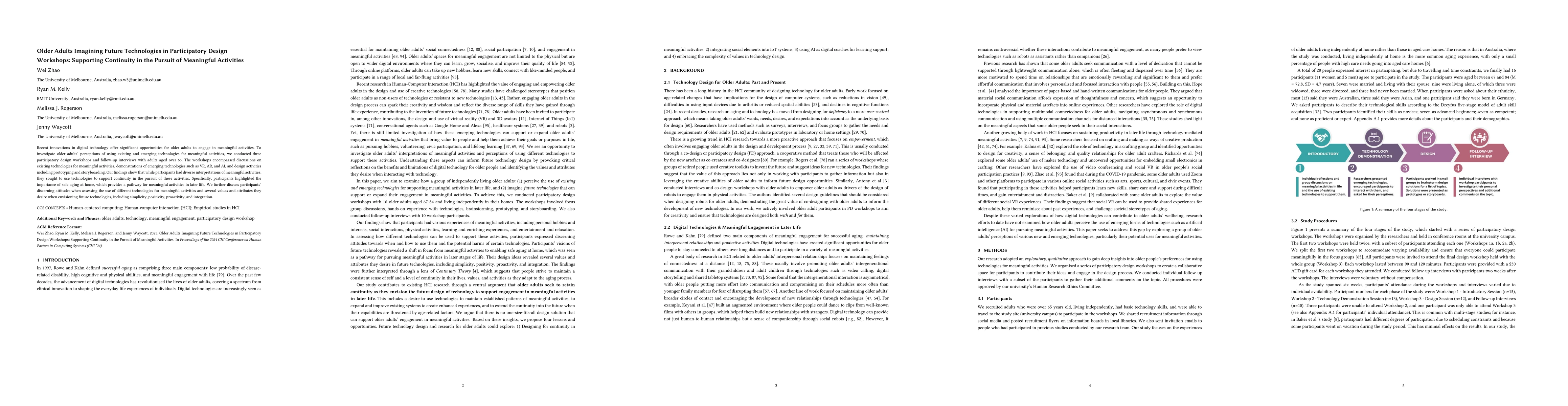 Thumbnail for Older Adults Imagining Future Technologies in Participatory Design
  Workshops: Supporting Continuity in the Pursuit of Meaningful Activities