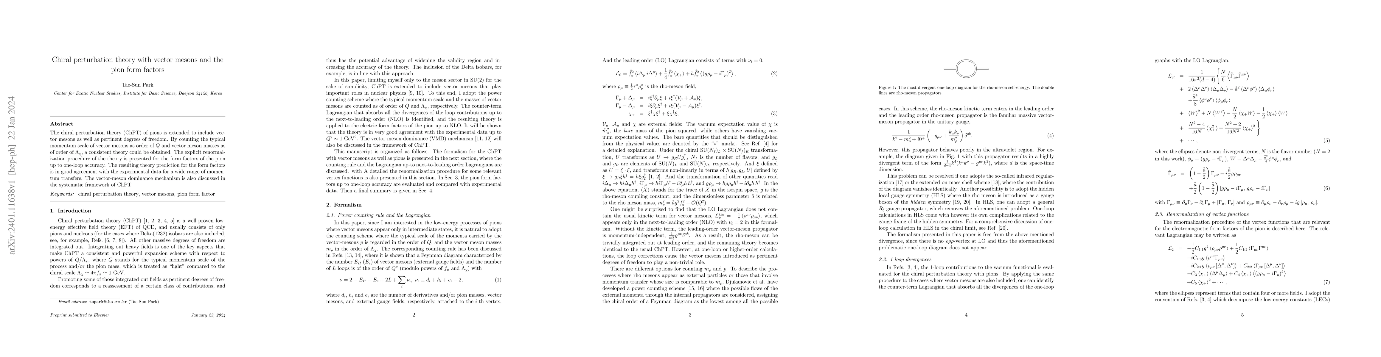 Thumbnail for Chiral perturbation theory with vector mesons and the pion form factors