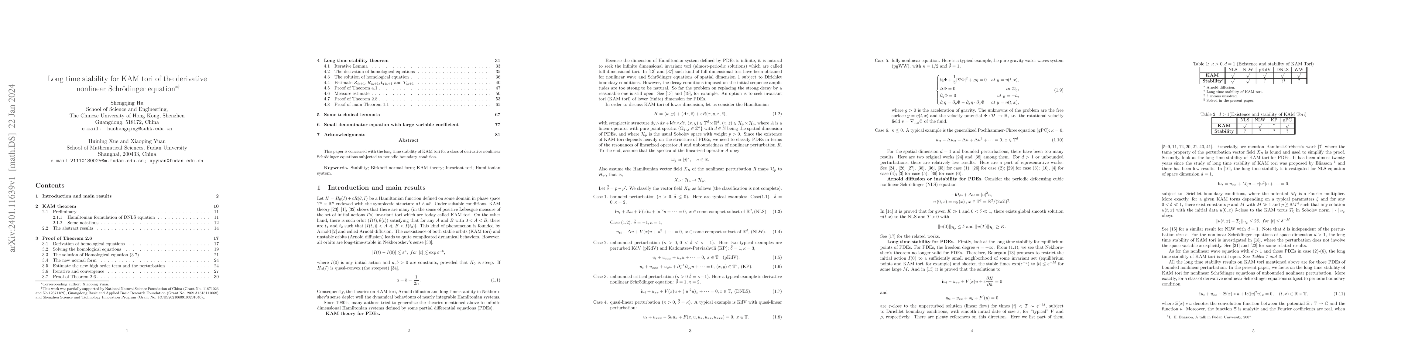 Thumbnail for Long time stability for KAM tori of the derivative nonlinear
  Schr\"odinger equation