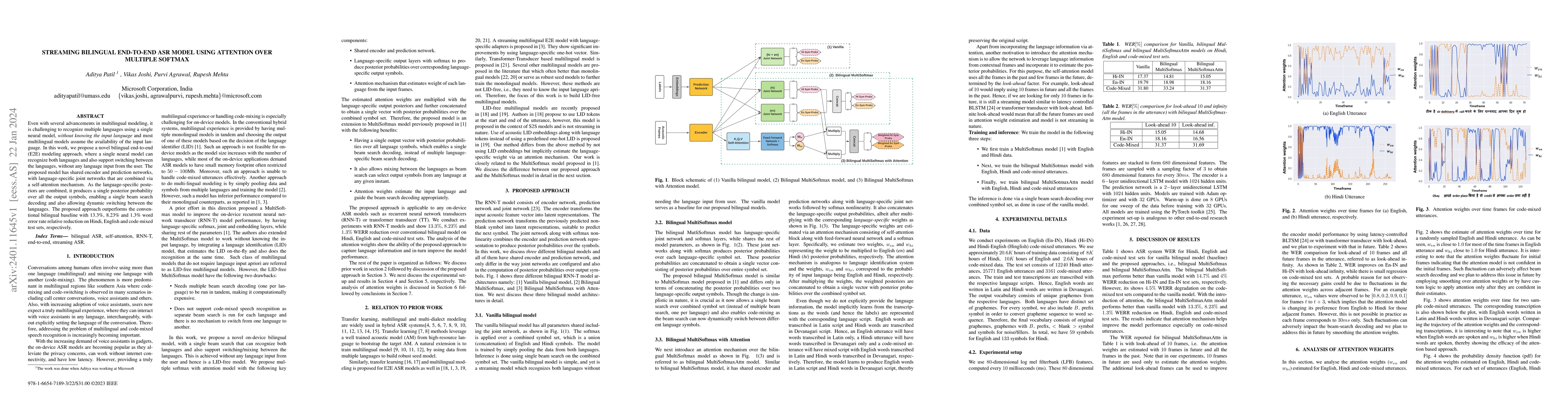 Thumbnail for Streaming Bilingual End-to-End ASR model using Attention over Multiple
  Softmax