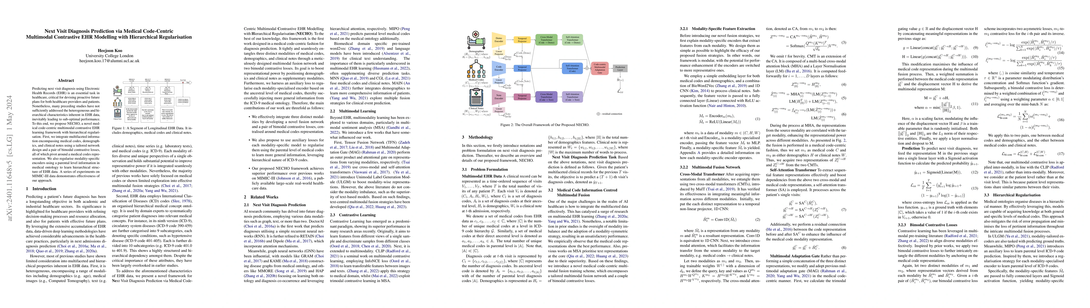 Thumbnail for Next Visit Diagnosis Prediction via Medical Code-Centric Multimodal
  Contrastive EHR Modelling with Hierarchical Regularisation