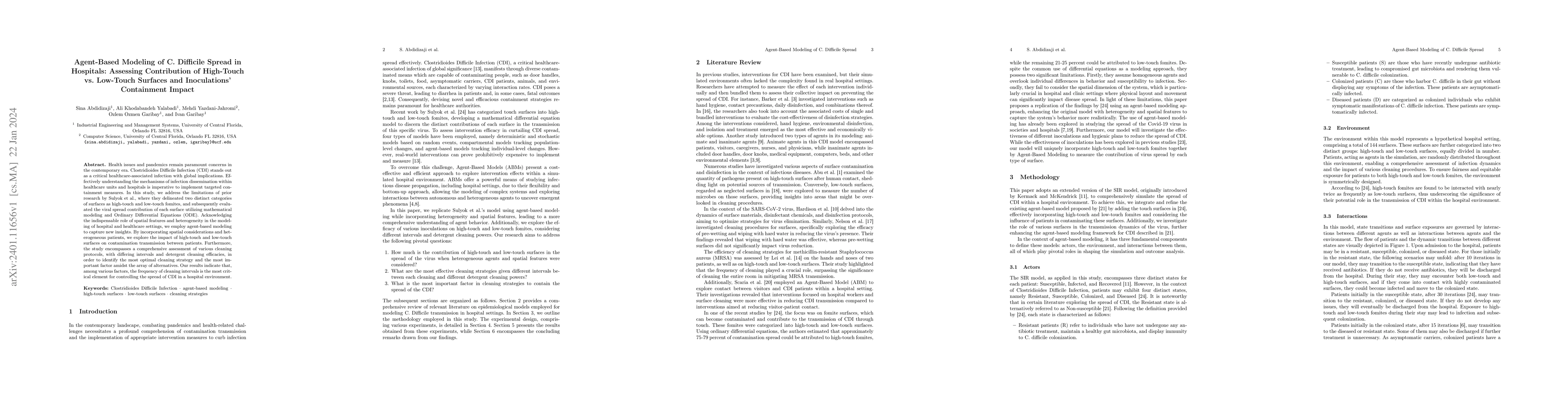 Thumbnail for Agent-Based Modeling of C. Difficile Spread in Hospitals: Assessing
  Contribution of High-Touch vs. Low-Touch Surfaces and Inoculations'
  Containment Impact