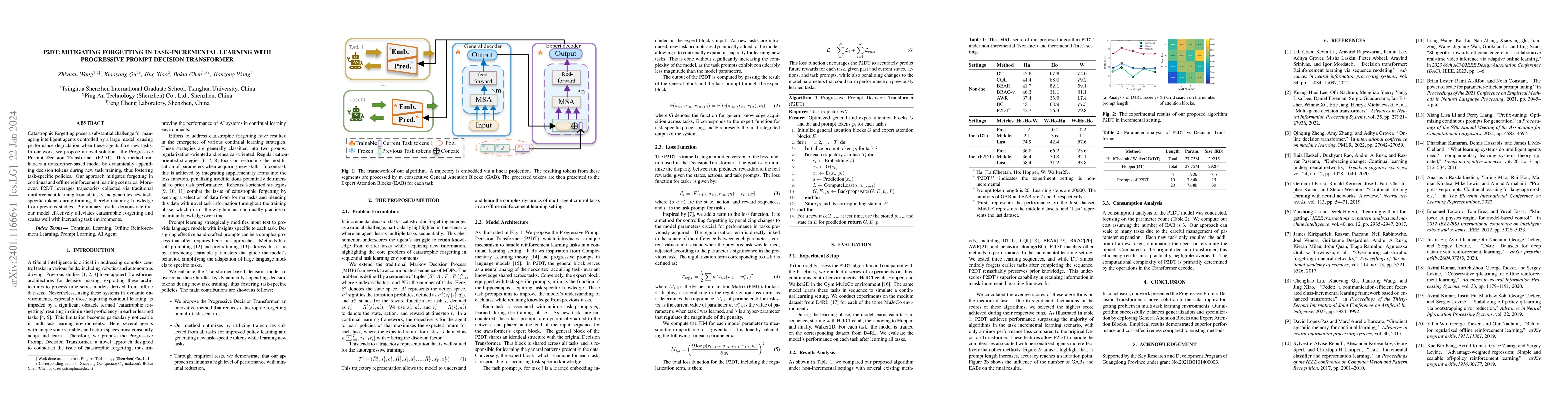 Thumbnail for P2DT: Mitigating Forgetting in task-incremental Learning with
  progressive prompt Decision Transformer
