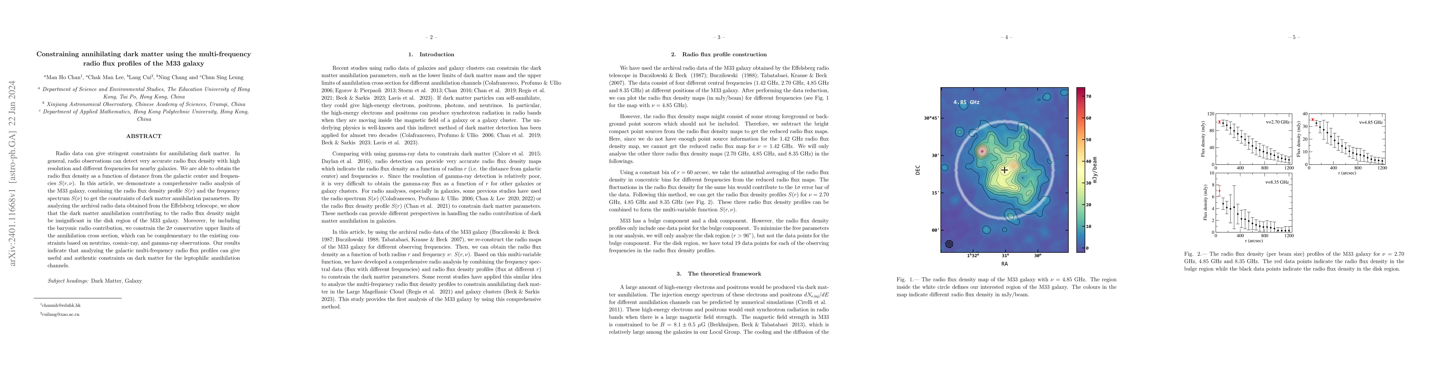 Thumbnail for Constraining annihilating dark matter using the multi-frequency radio
  flux profiles of the M33 galaxy
