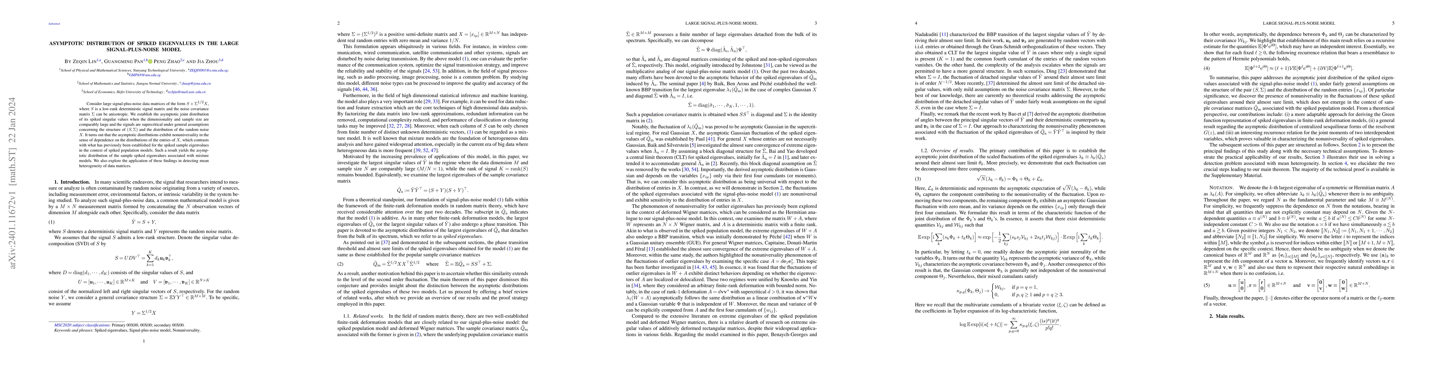 Thumbnail for Asymptotic distribution of spiked eigenvalues in the large
  signal-plus-noise models