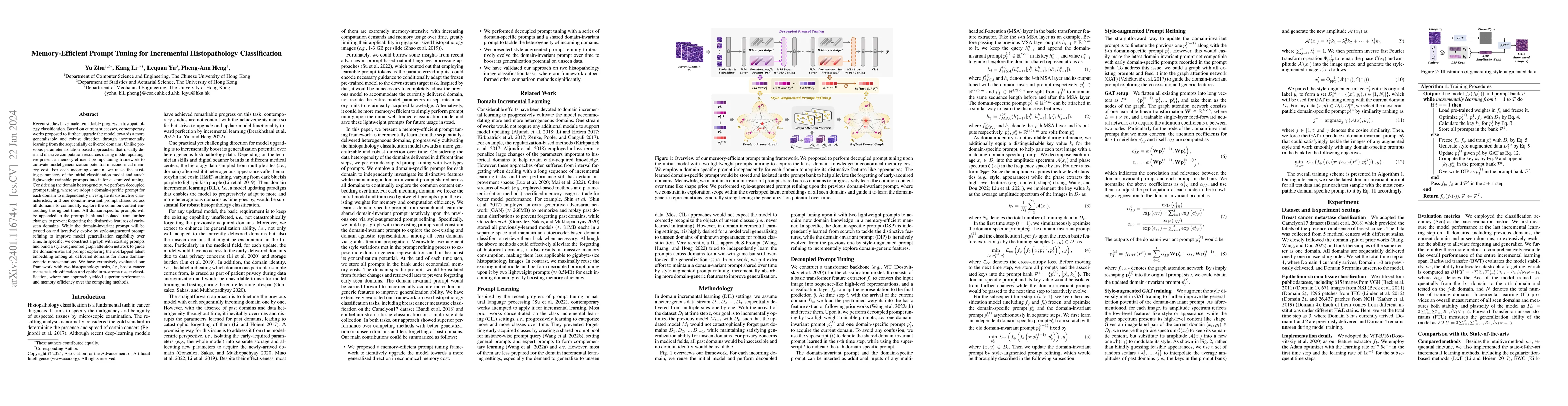 Thumbnail for Memory-Efficient Prompt Tuning for Incremental Histopathology
  Classification