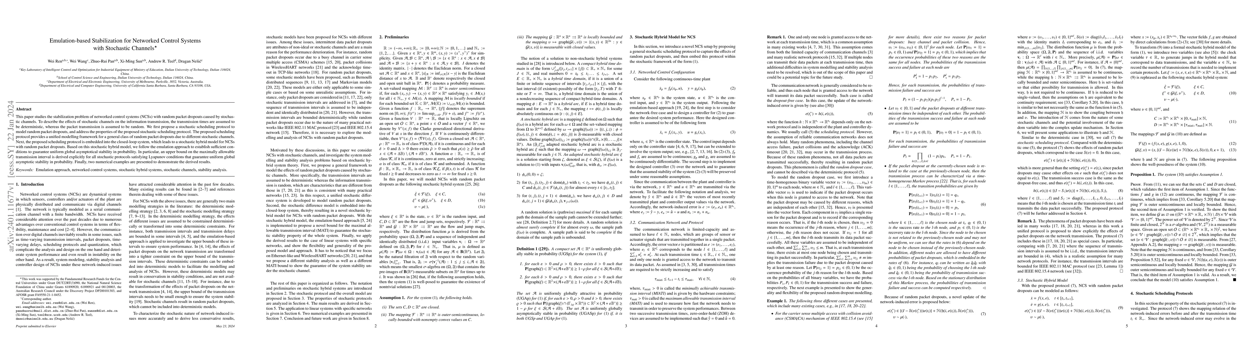 Thumbnail for Emulation-based Stabilization for Networked Control Systems with
  Stochastic Channels