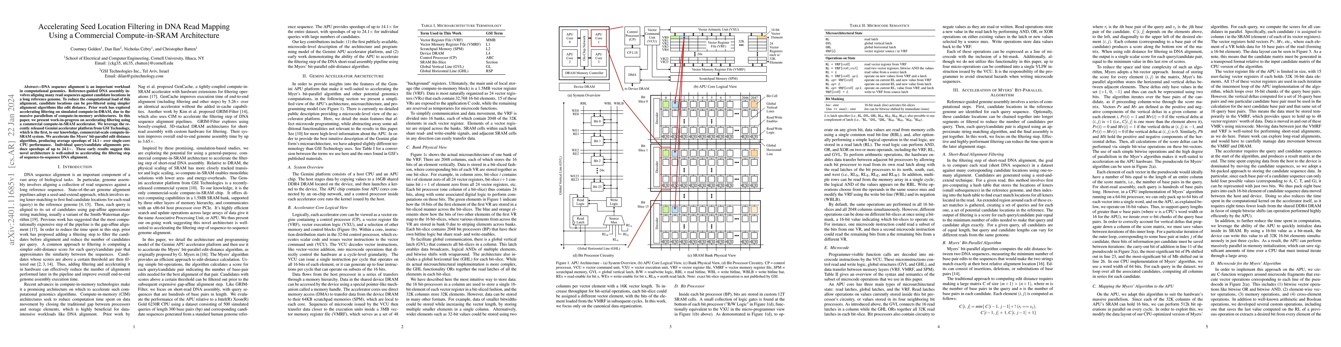 Thumbnail for Accelerating Seed Location Filtering in DNA Read Mapping Using a
  Commercial Compute-in-SRAM Architecture