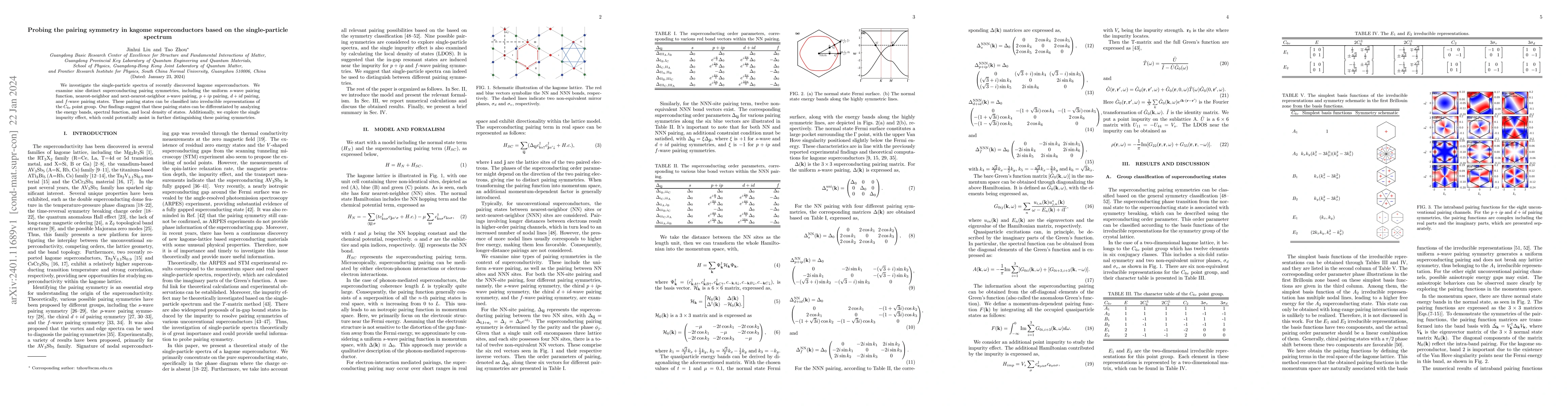 Thumbnail for Probing the pairing symmetry in kagome superconductors based on the
  single-particle spectrum