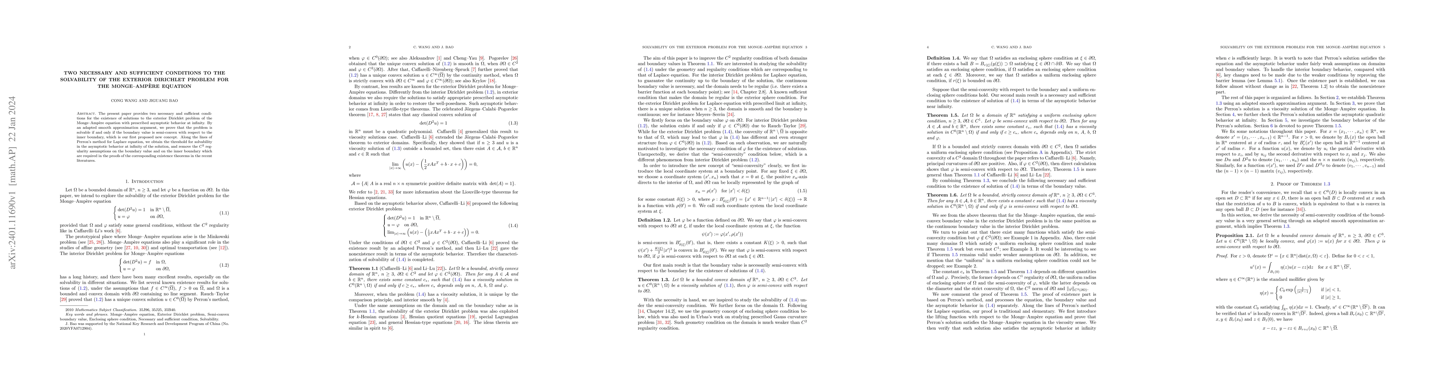 Thumbnail for Two Necessary and Sufficient Conditions to the Solvability of the
  Exterior Dirichlet Problem for the Monge-Amp\`ere Equation